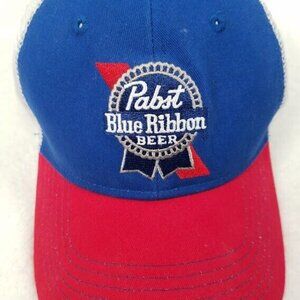 Pabst Blue‎ Ribbon Cap Hat Snap Back PBR Trucker Beer Bar Drinking Mens Red Blue